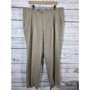 Brooks Brothers Mens Dress Pants 38x30 Beige Loro Piana Super 160s wool pleated